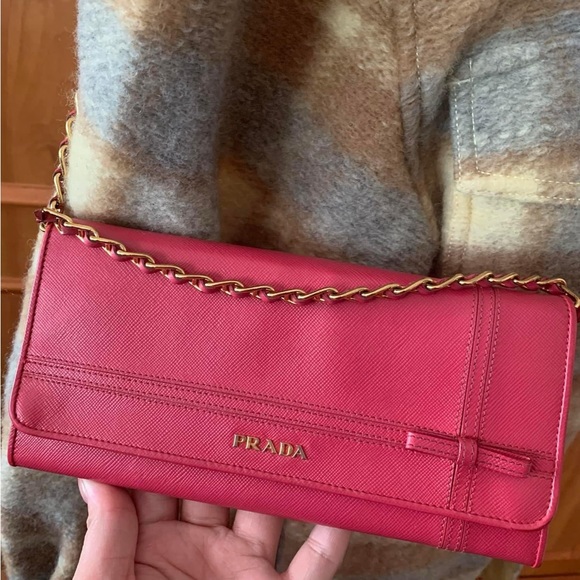 Sold🎀🎀PRADA Peonia Pink Saffiano Metal Wallet on Chain - Picture 6 of 16